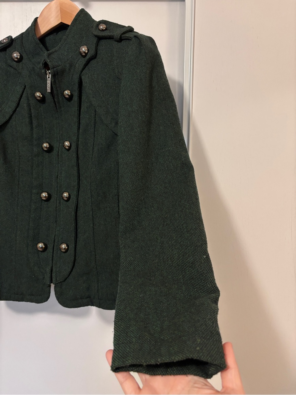 Womens Military Band Jacket Size Large Green Wool Designer Rare Epaulets Utility - Picture 3 of 11